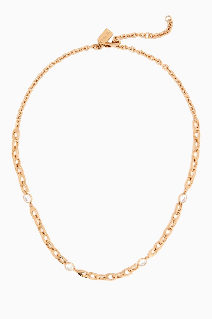 

Crystal C Signature Link Collar Necklace in Metal, Gold