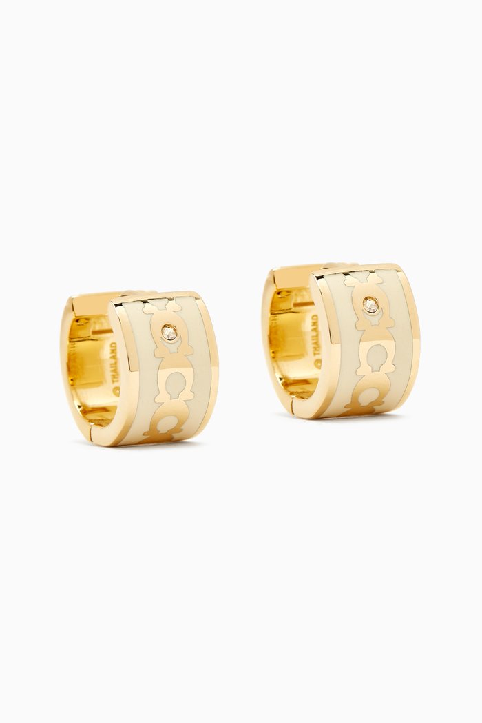 

C Signature Huggie Earrings in Metal, White