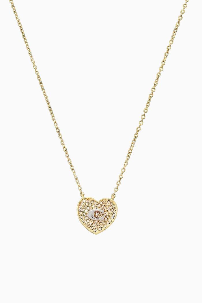 

C Pave Heart Necklace in Metal, Gold