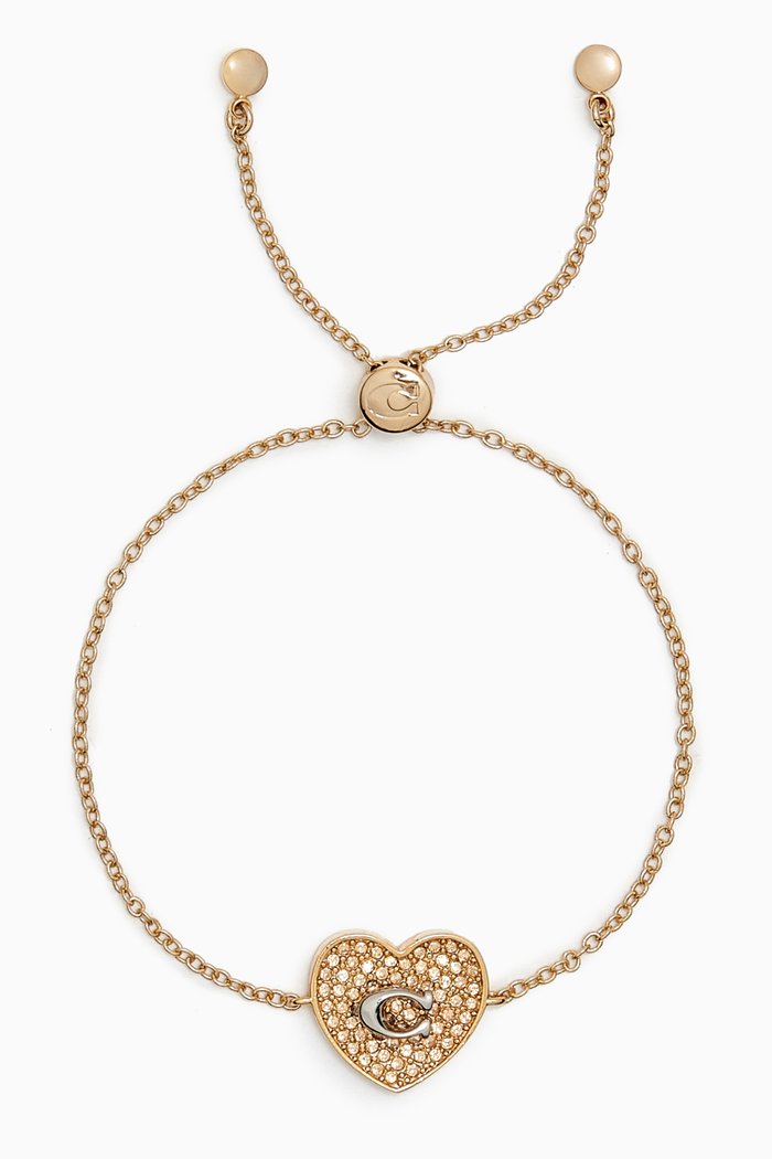 

C Pave Heart Slider Bracelet in Metal, Gold