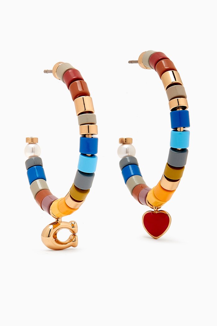 

Signature Charm Beaded Hoop Earrings in Metal, Multicolour