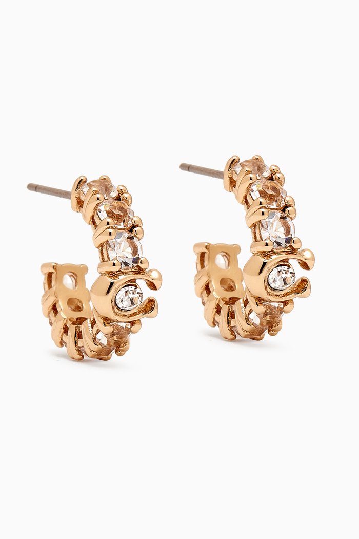 

Signature Tennis Hoop Earrings in Metal, Gold