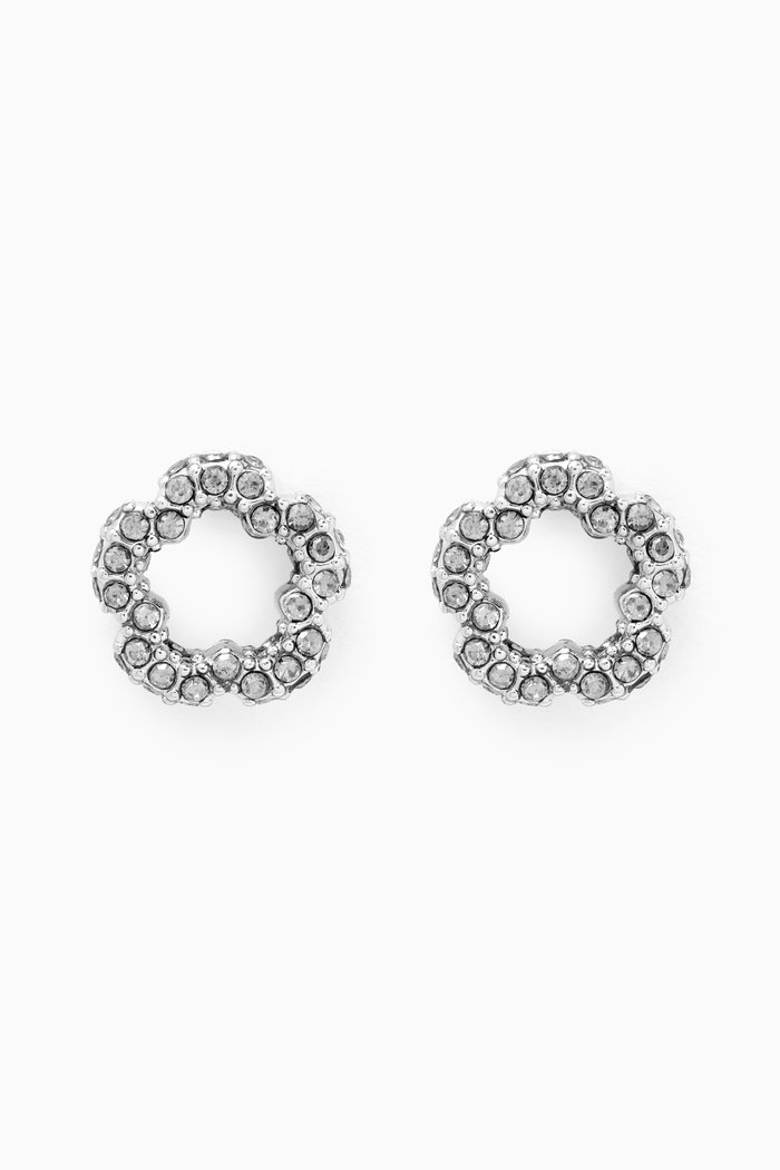 

Signature Pave Tea Rose Stud Earrings in Metal, Silver