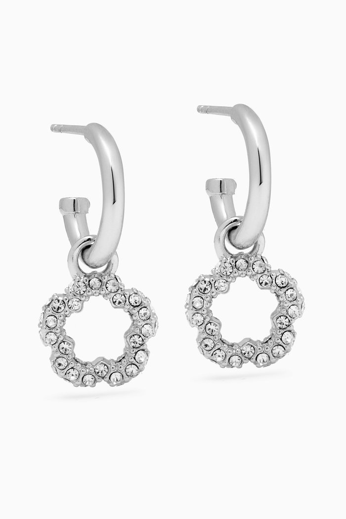 

Signature Pave Tea Rose Charm Huggie Earrings in Metal, Silver