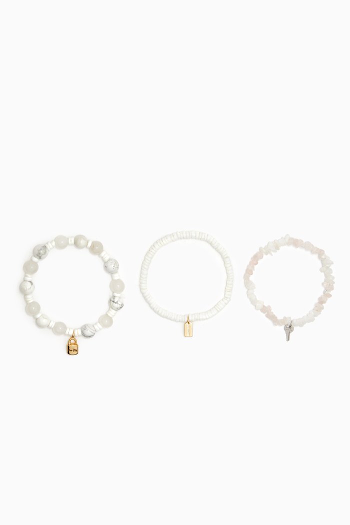 Charm Stretch Bracelet. Set of 3, White