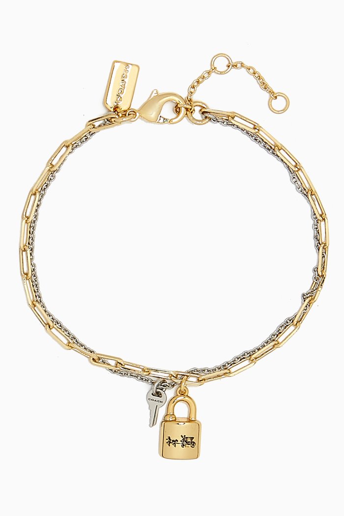 

Signature Lock & Key Charm Bracelet in Brass, Multicolour
