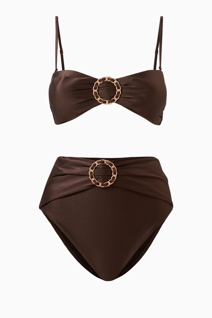 Chintz Macrame Ring Bikini Set in Lycra, Brown