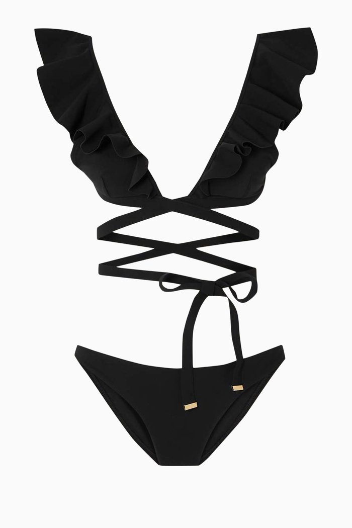 

Halcyon Wrap Ruffle Bikini Set, Black