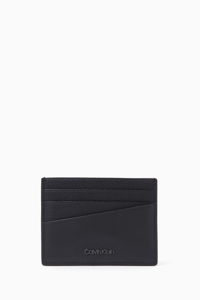 

CK Diagonal Card Holder in Grain Leather, Black