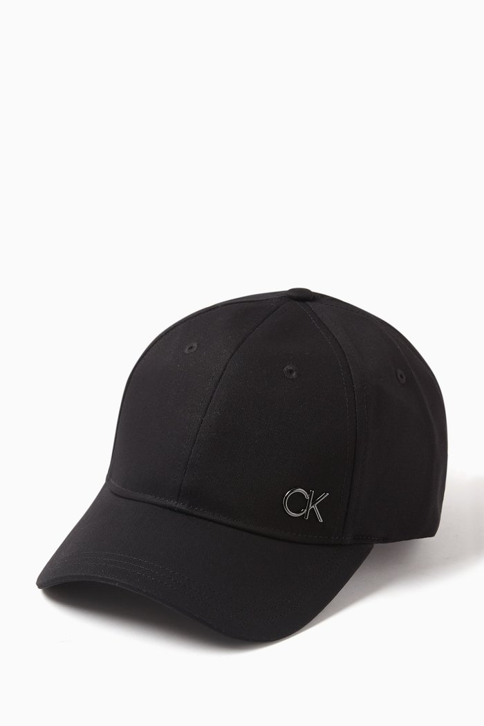 

CK Bombed Metallic Logo Baseball Cap in Cotton, Black