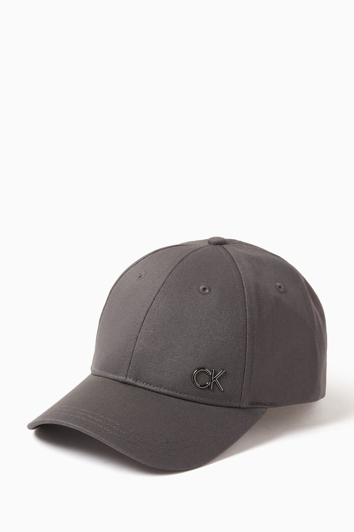 

CK Bombed Metallic Logo Baseball Cap in Cotton, Grey