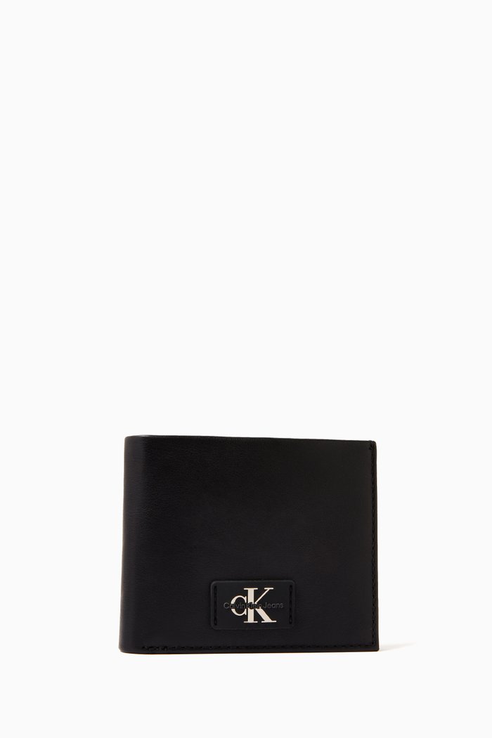 

CK Plaque Billfold Wallet in Leather, Black