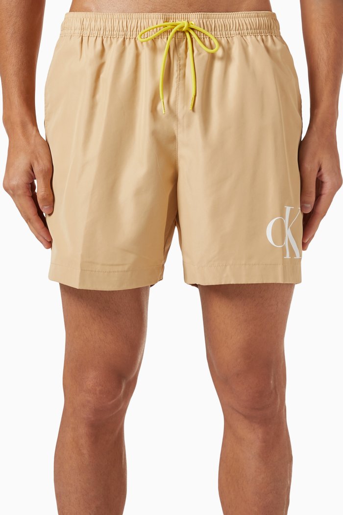 

CK Monogram Drawstring Swim Shorts, Neutral