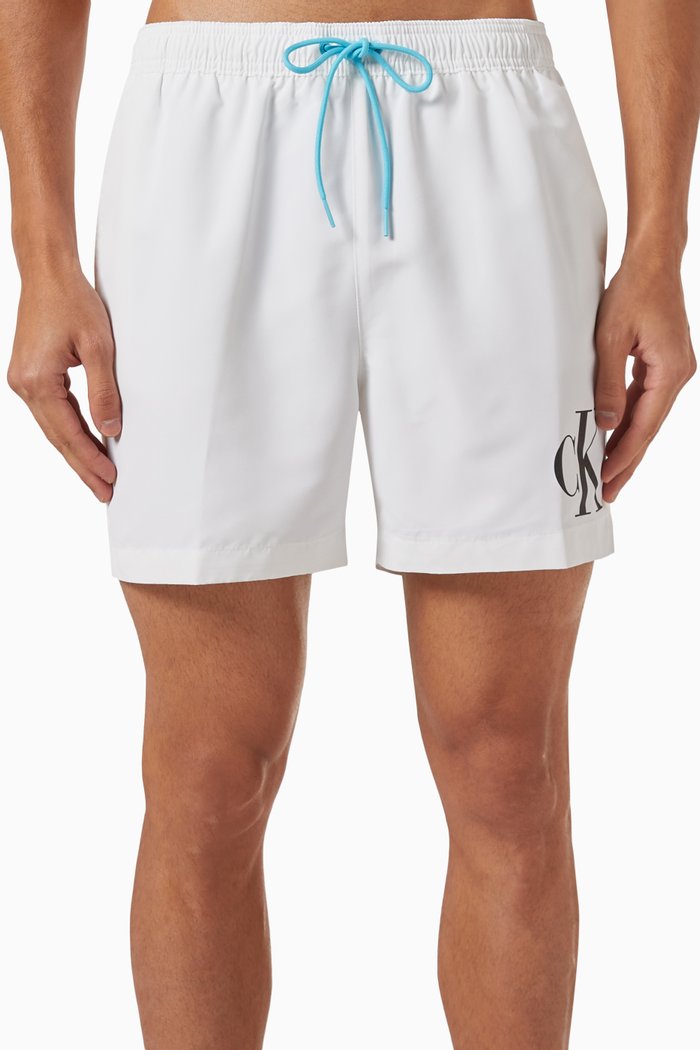 

CK Monogram Drawstring Swim Shorts, White