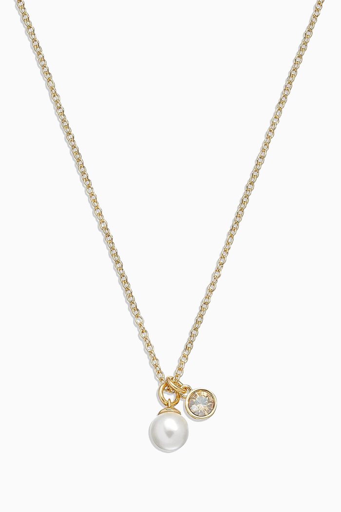 

Pearl Charm Pendant Necklace in Brass, Gold