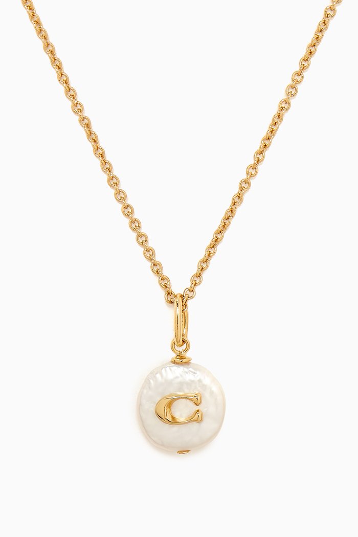 

Signature Coin Pearl Necklace in Metal, White