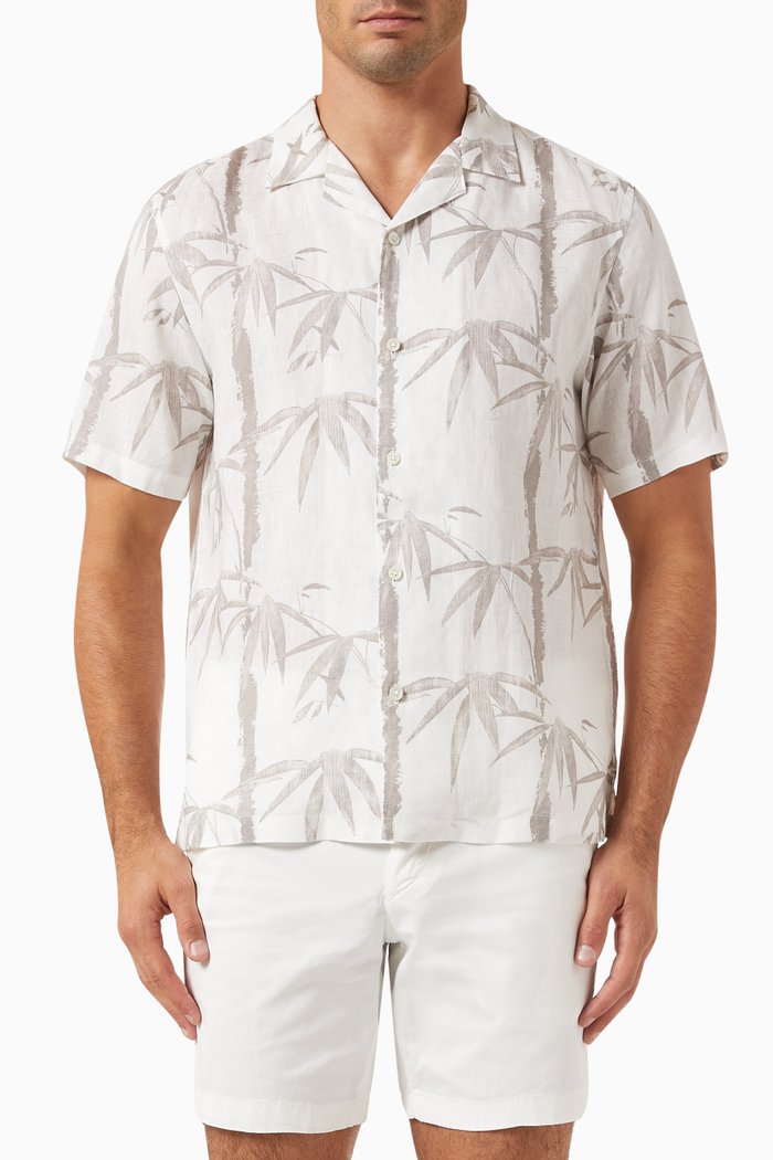 

Irving Bamboo Print Shirt in Hemp, White