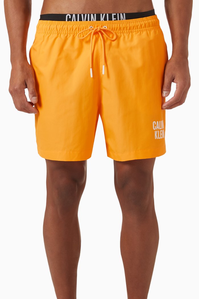 

Double Waistband Swim Shorts in Recycled Nylon, Orange
