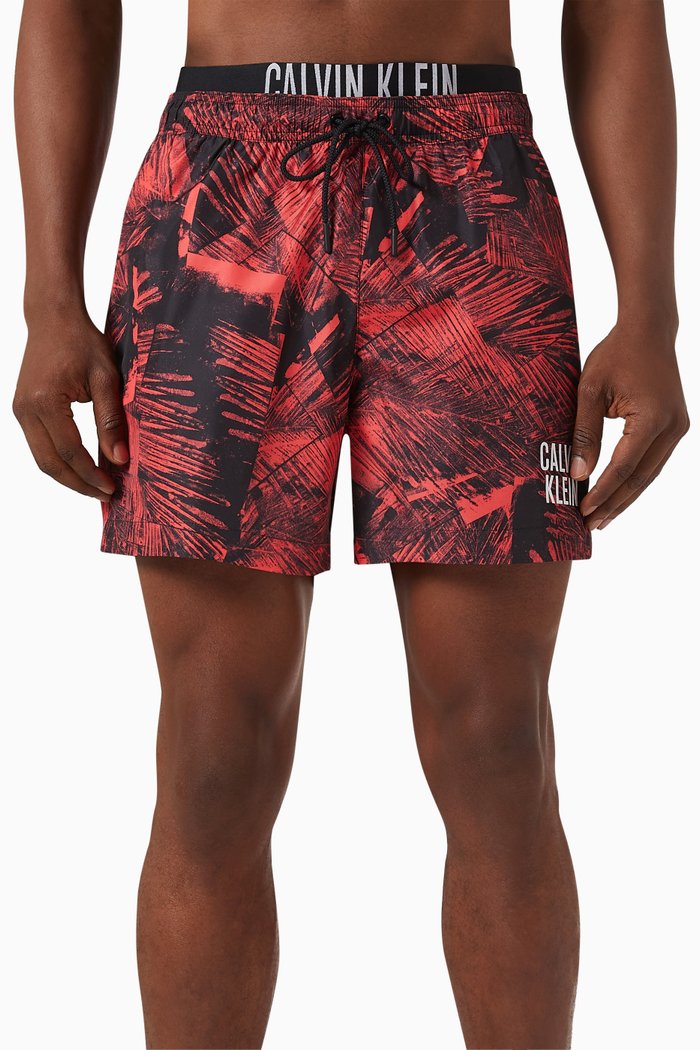 

Double Waistband Drawstring Swim Shorts, Red