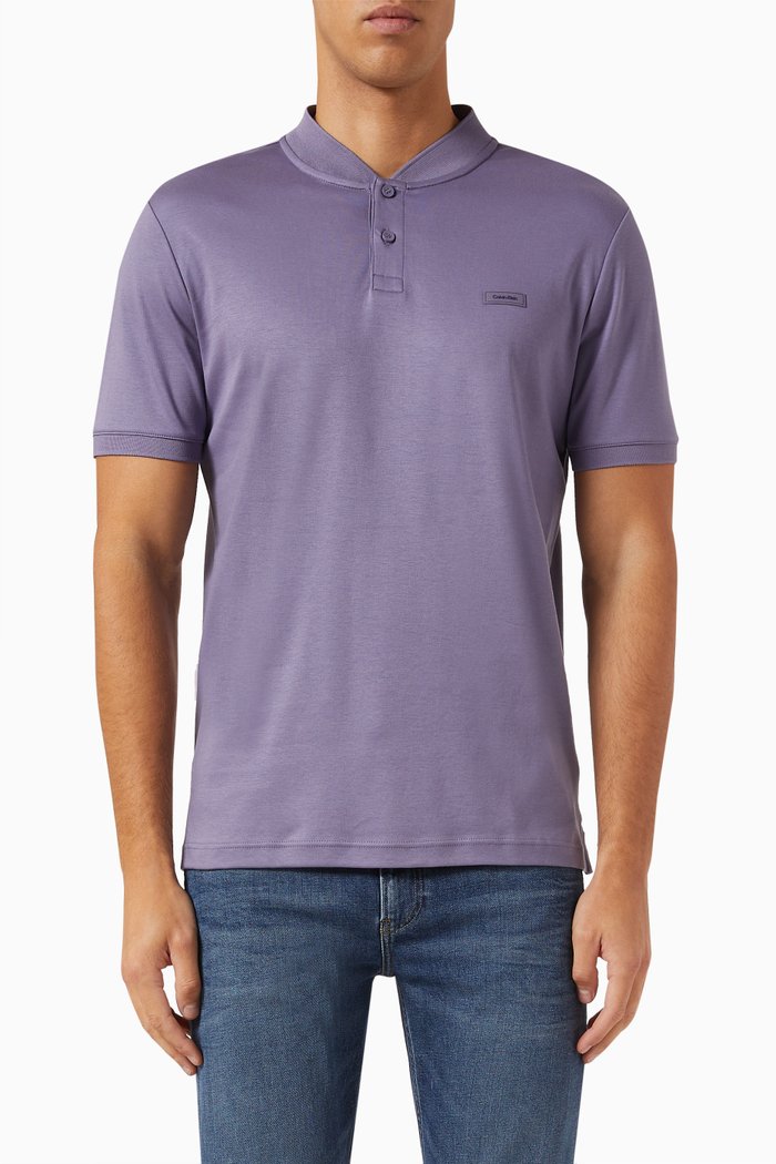 

Stand-collar Polo Shirt in Cotton, Purple