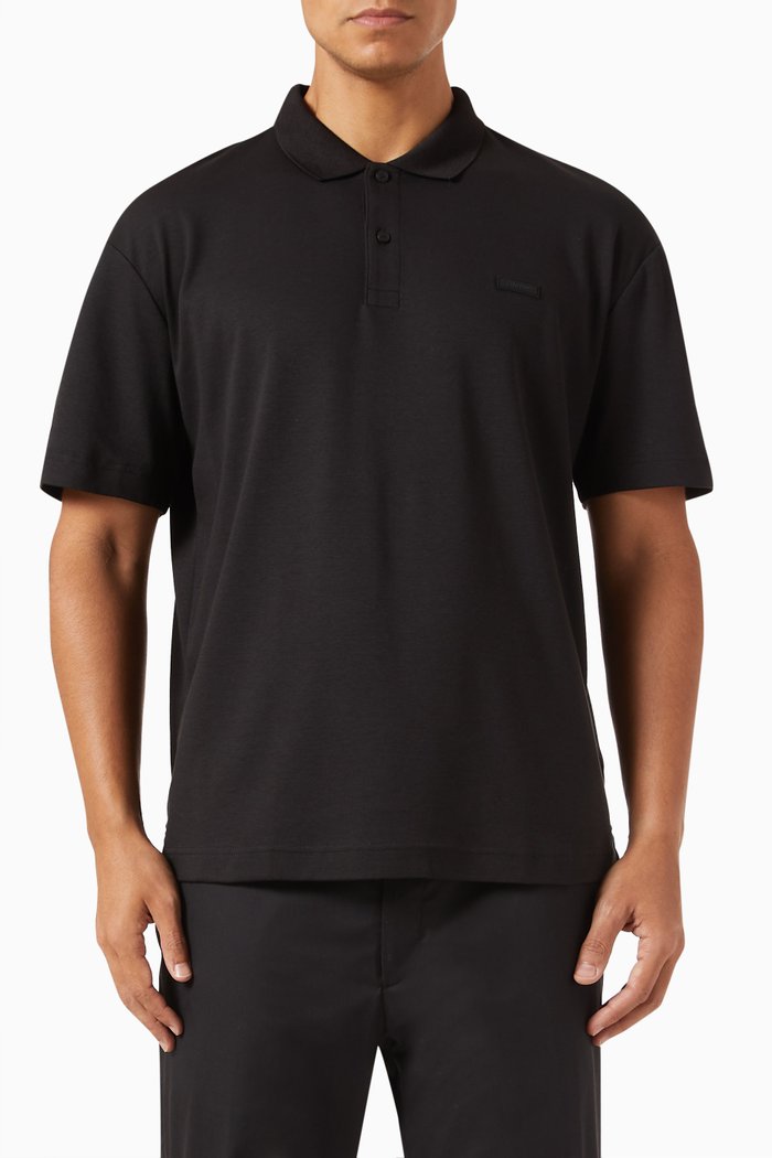 

Logo Tape Polo Shirt in Cotton Jersey, Black