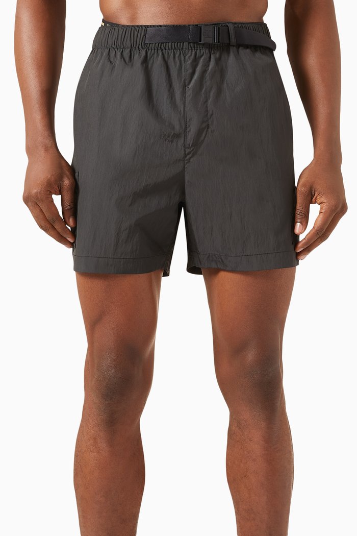 

Webbing Belt Swim Shorts in Recycled Nylon Blend, Black