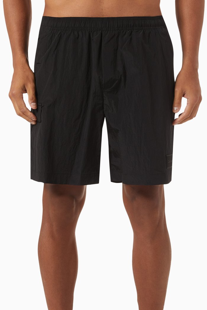

Long Cargo Swim Shorts in Nylon, Black
