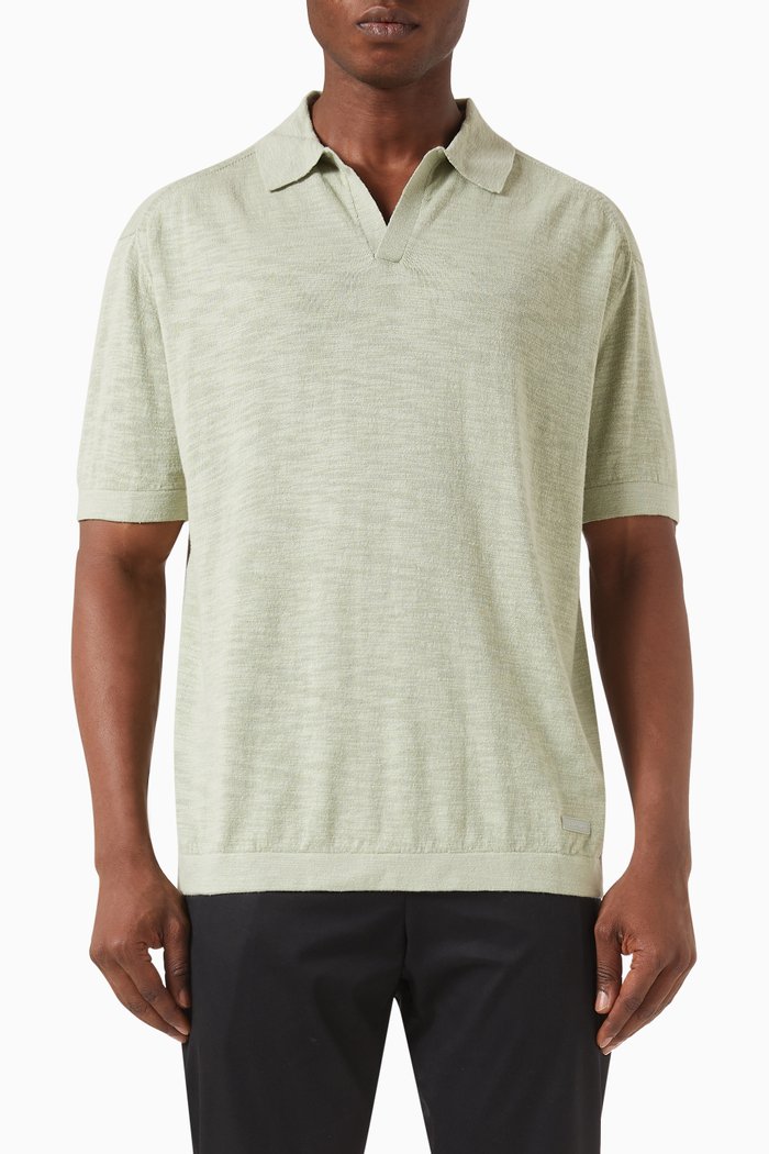 

Knit Polo Shirt in Linen Blend, Green