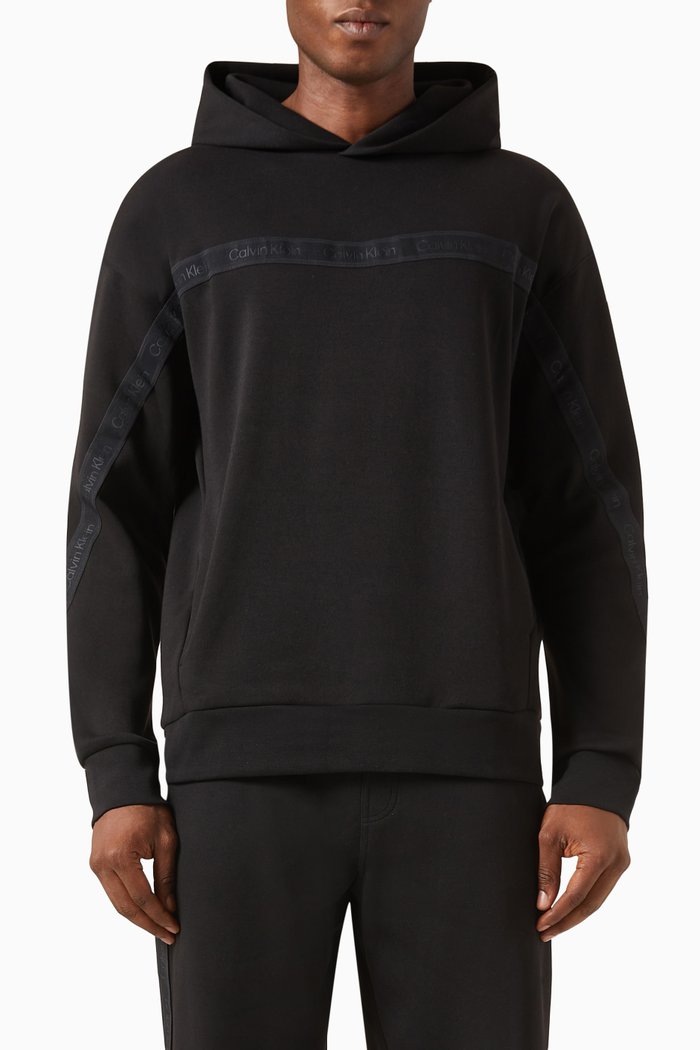 

Logo Tape Hooded Sweatshirt in Cotton Blend, Black