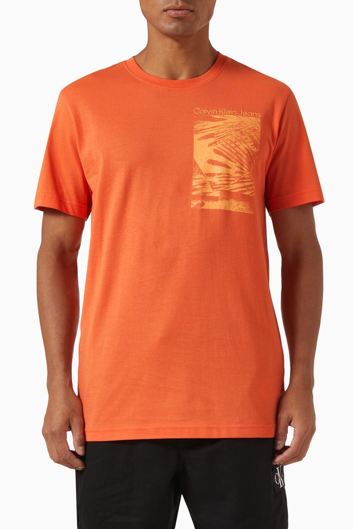 

Palm Print T-shirt in Cotton, Orange