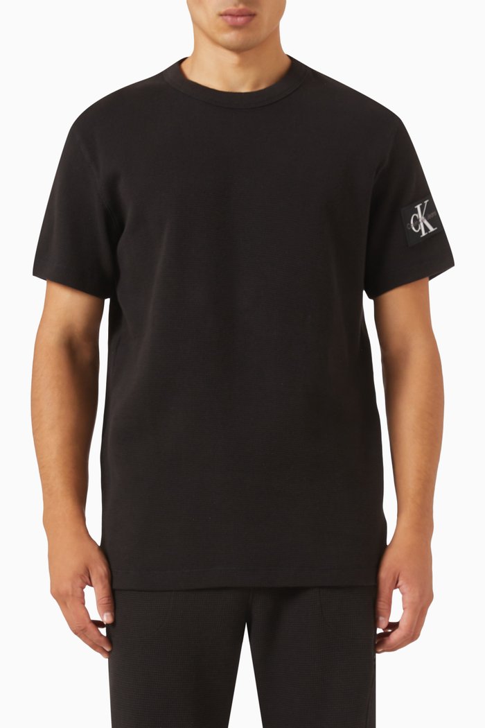

Logo Badge T-shirt in Cotton Waffle, Black
