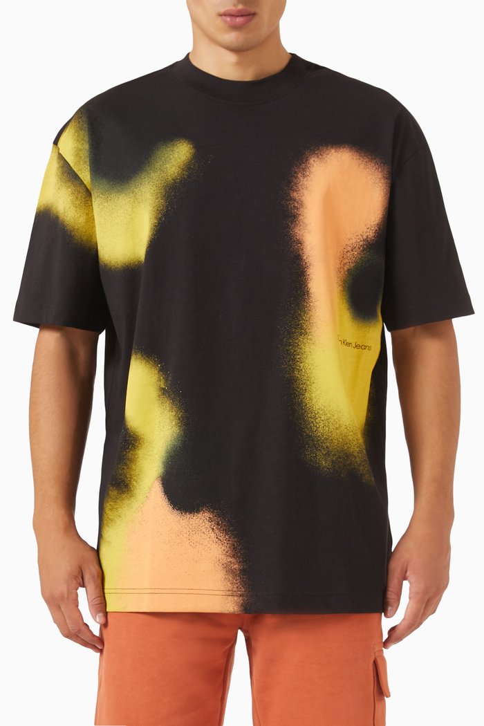 

Oversized Spray Print T-Shirt in Organic Cotton-jersey, Black