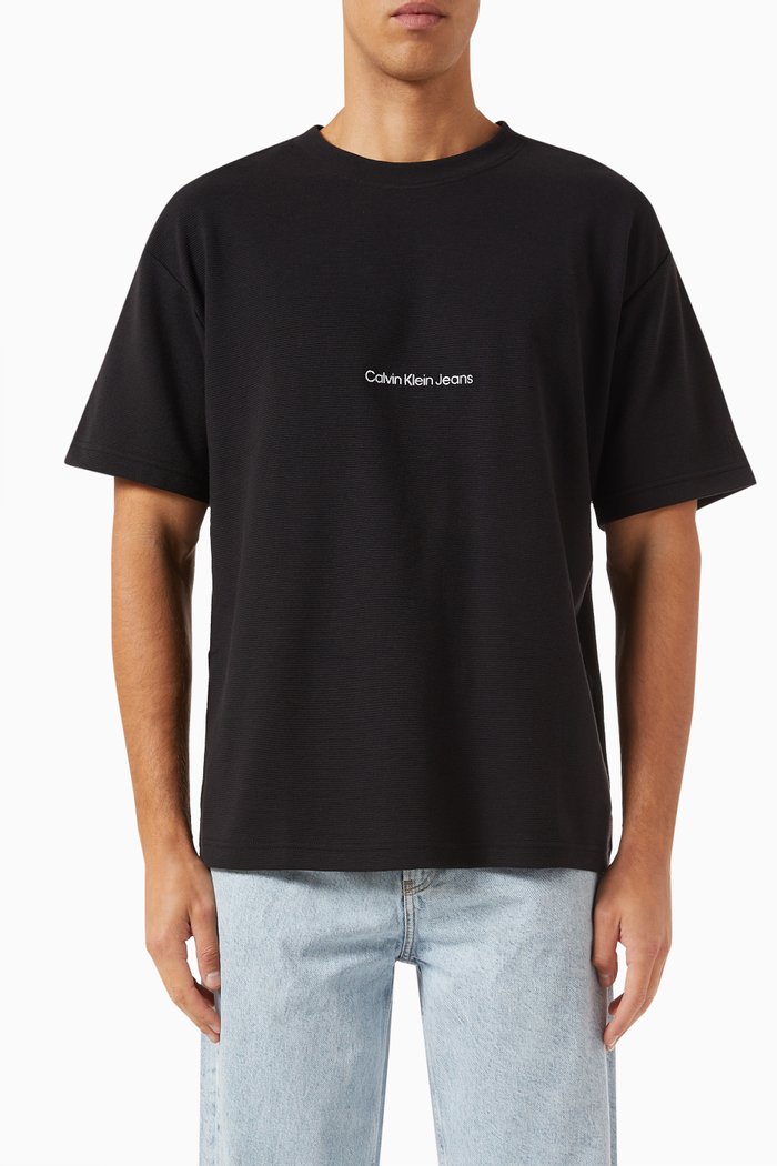Logo-print Textured T-shirt in Cotton-jersey, Black