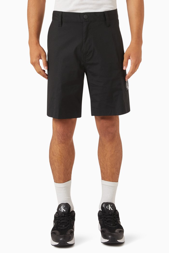 Logo Badge Chino Shorts in Ripstop, Black