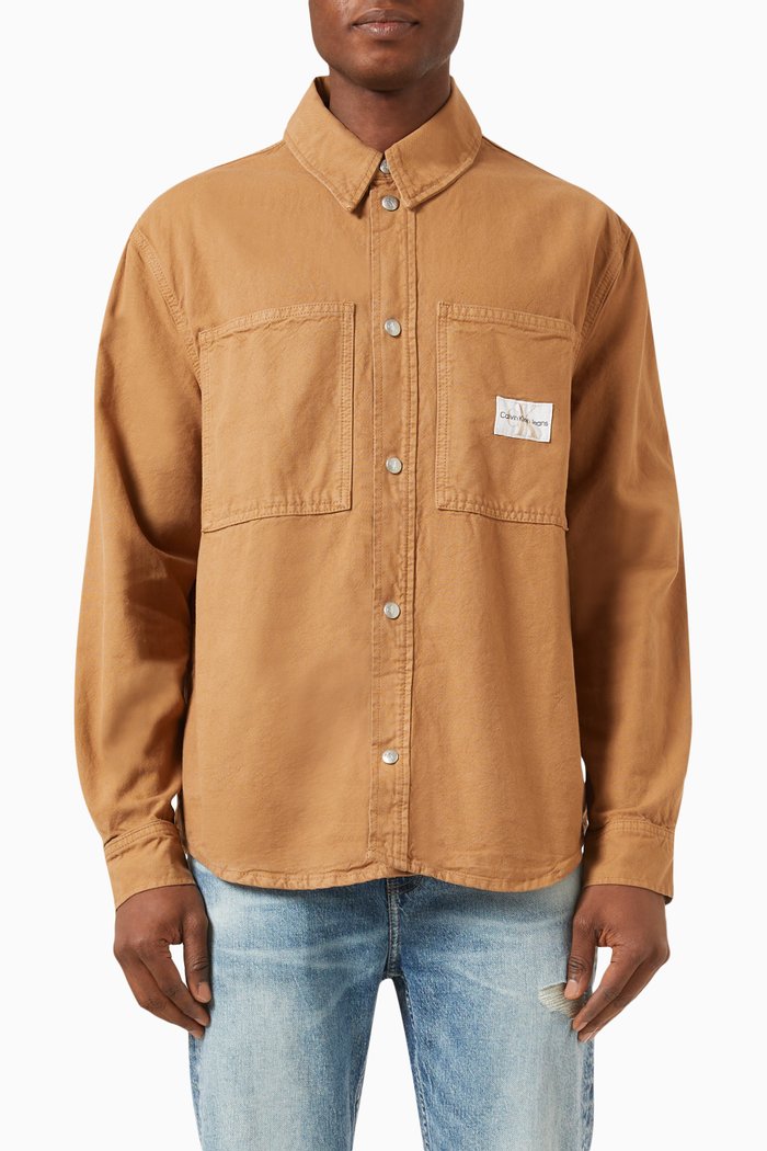 

Logo Patch Shirt in Canvas, Brown