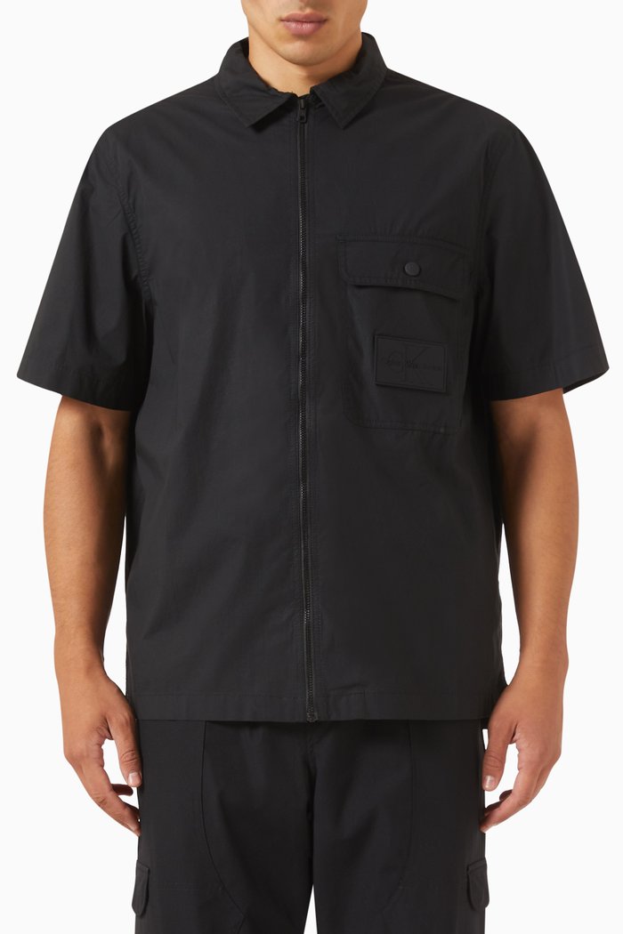 

Zip-up Shirt in Stretch-poplin, Black