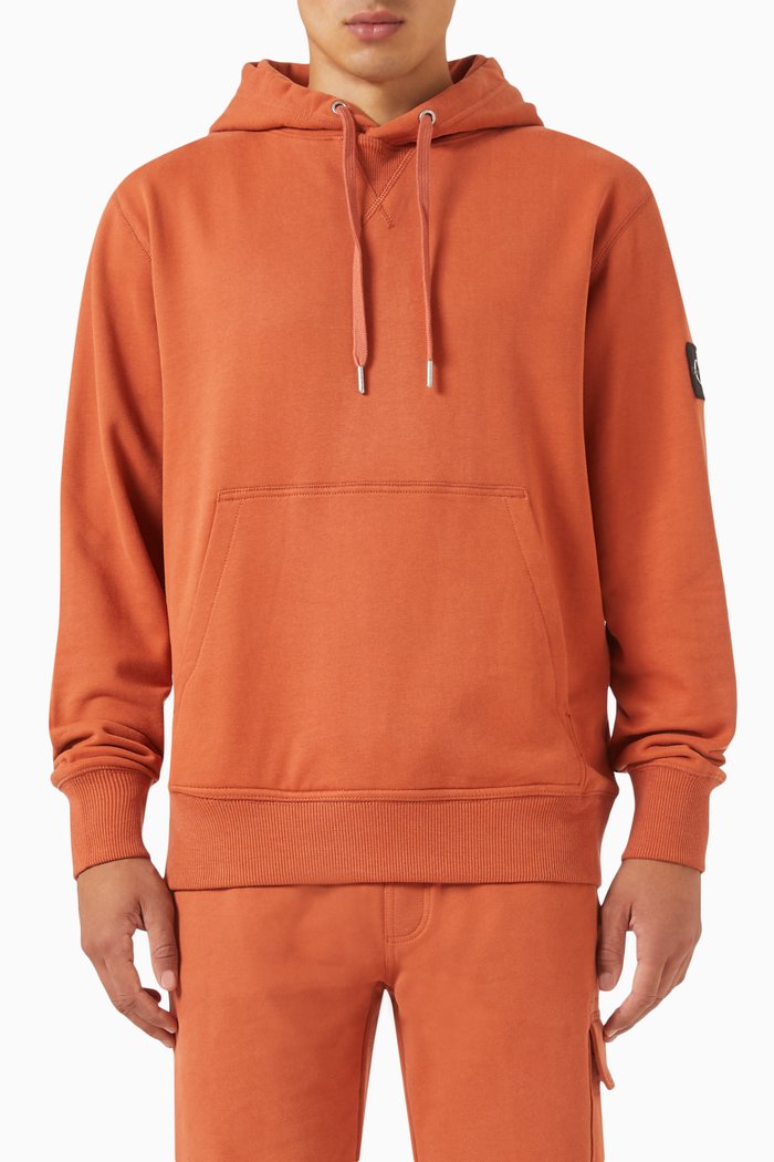 

Logo Badge Hoodie in Cotton, Brown
