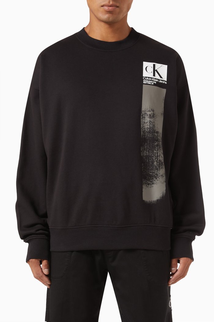 Brushstroke-print Sweatshirt in Cotton, Black