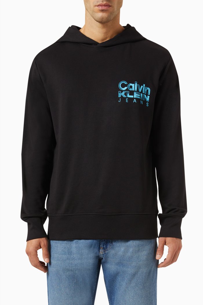 

Logo Print Hoodie in Cotton, Black