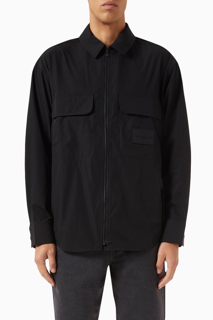 

Zip-up Overshirt in Recycled Nylon-blend, Black