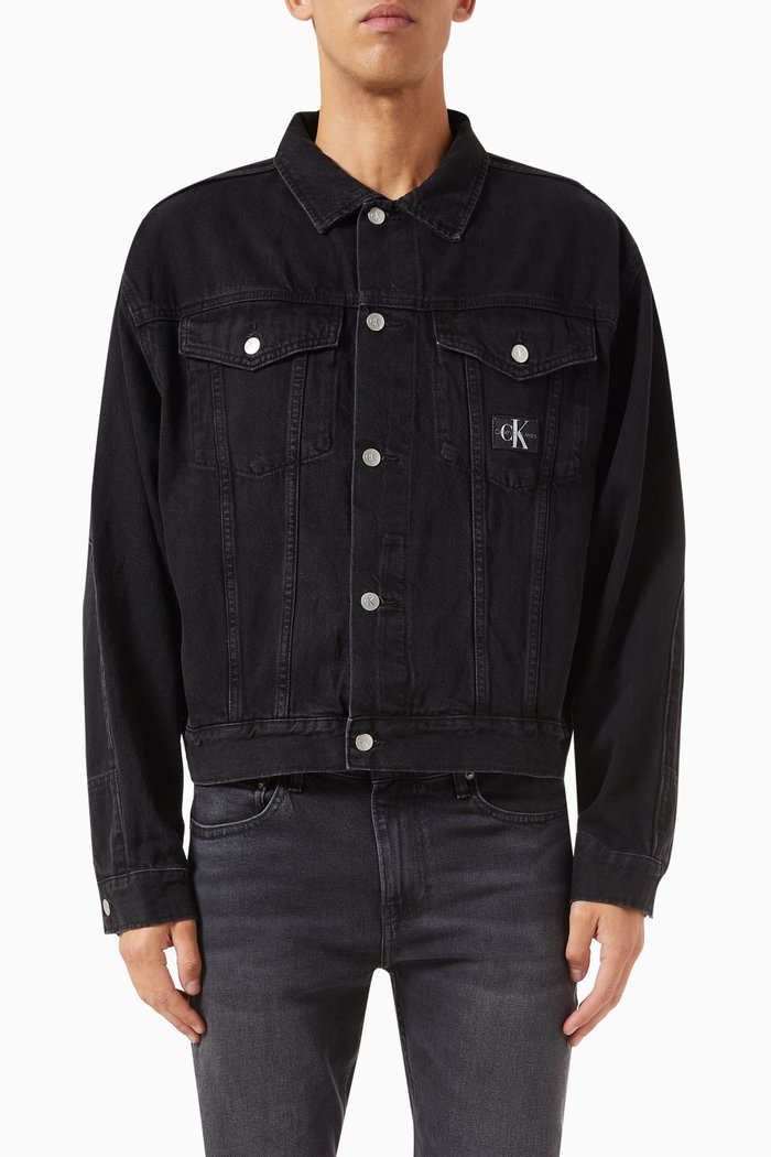 Relaxed Logo Jacket in Denim, Black
