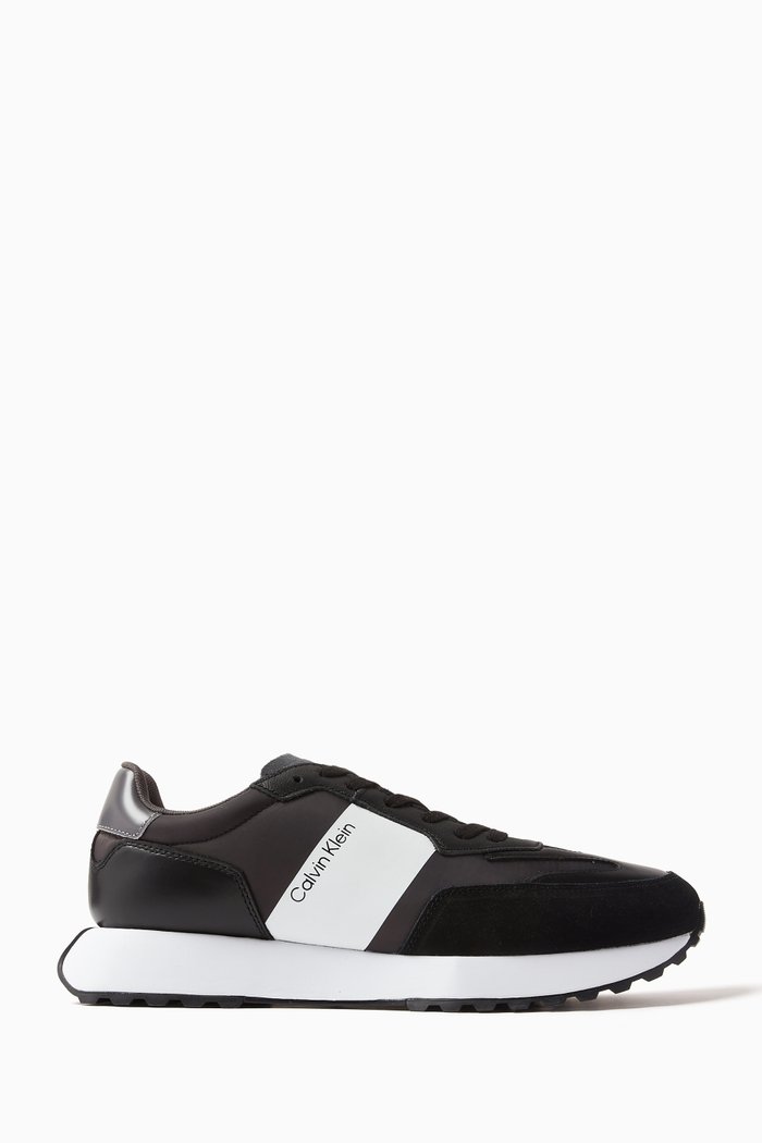 Skived Runner Sneakers in Leather and Nylon, Black