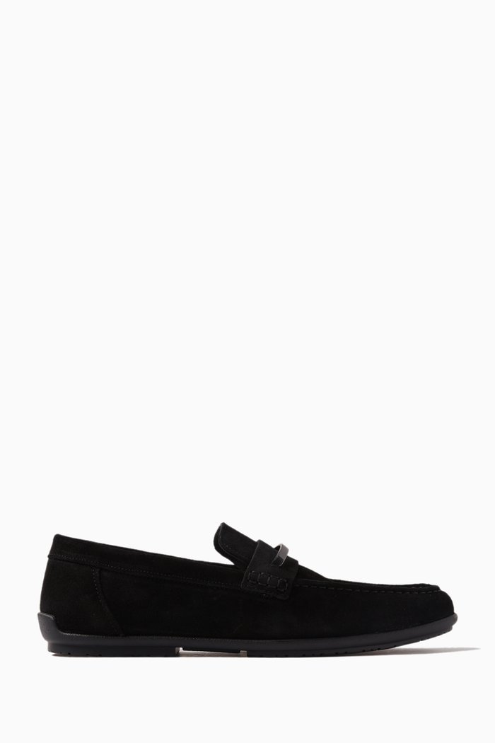 

Logo-plaque Driver Shoes in Suede, Black