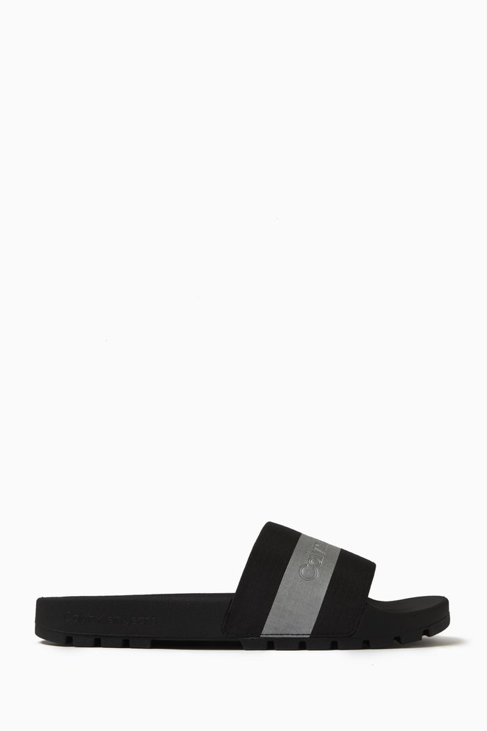 

Logo Stripe Slides in Recycled Ripstop, Black
