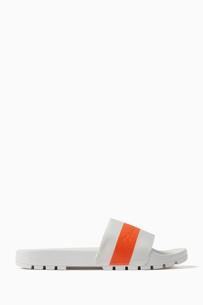 

Logo Stripe Slides in Recycled Ripstop, White