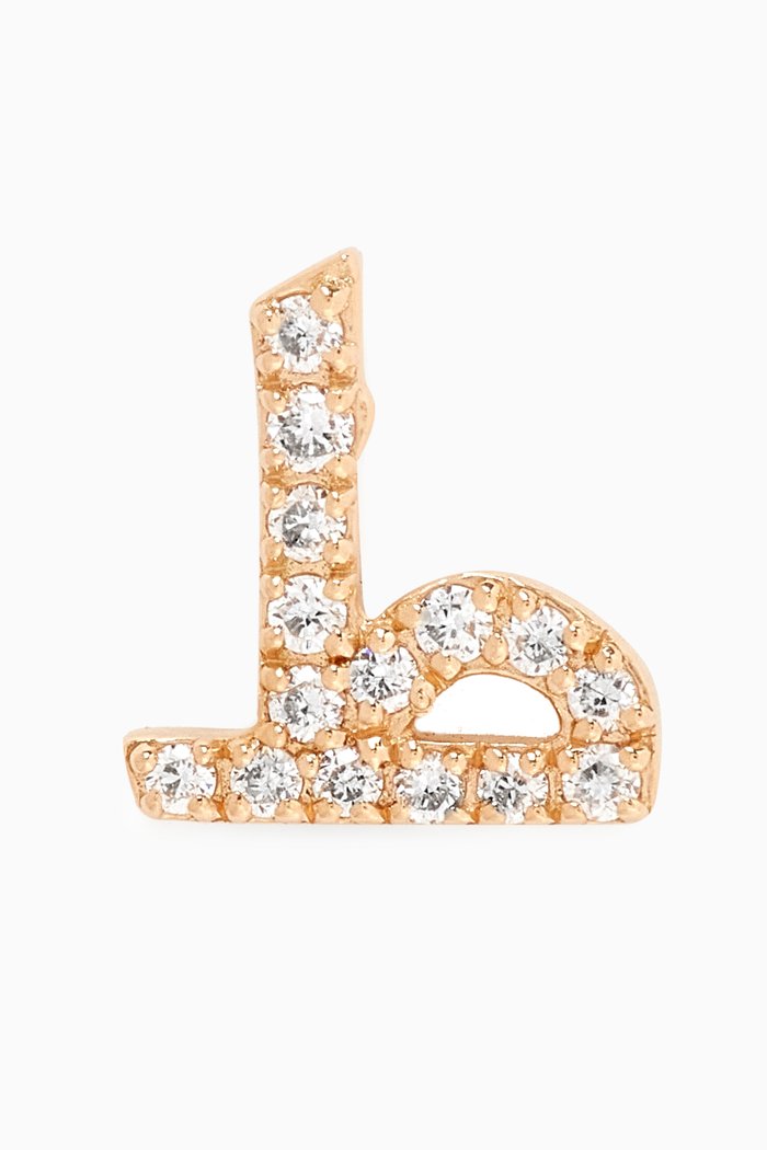 

Arabic Letter Taa/T ط Diamond Single Stud Earring in 18kt Yellow Gold, White