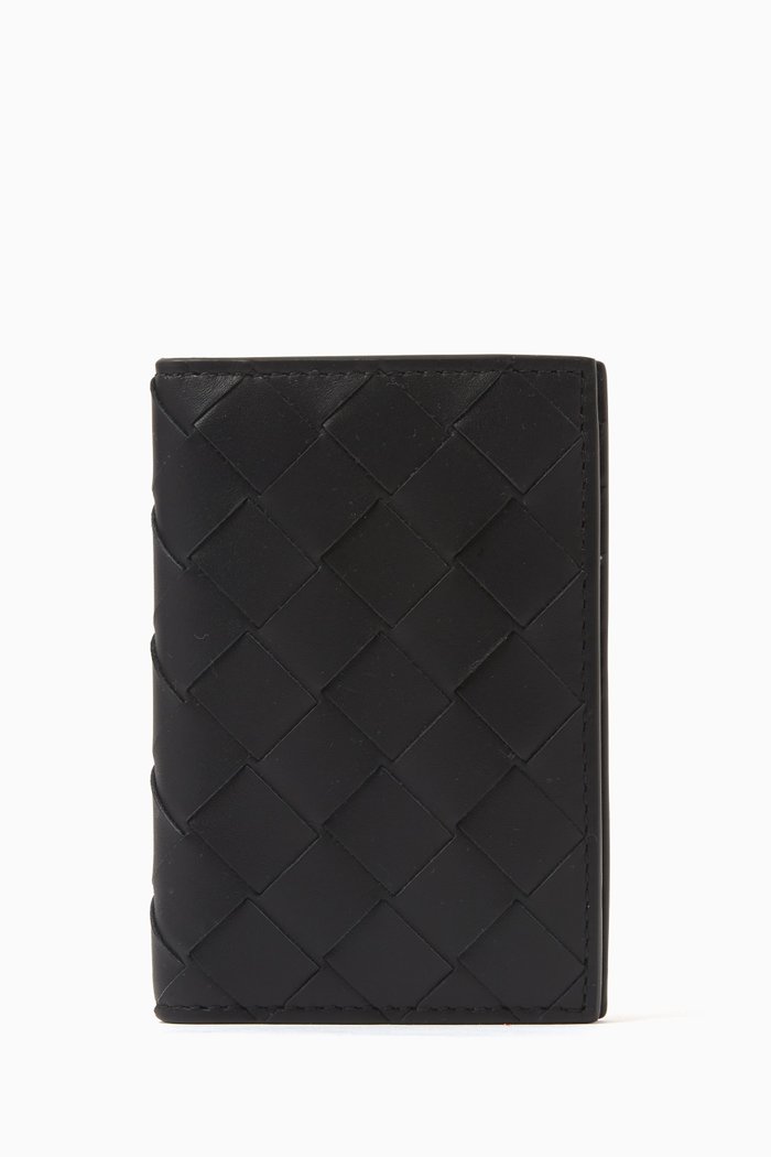 

Flap Card Case in Intrecciato Leather, Black