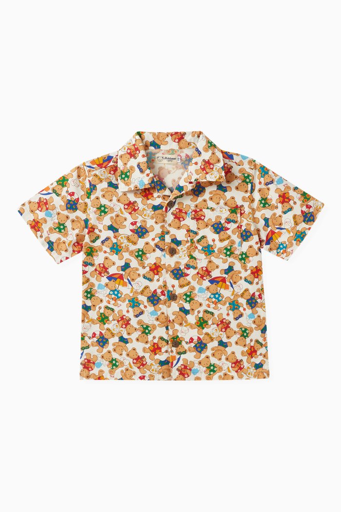 Bear Print Shirt in Cotton Blend, Neutral