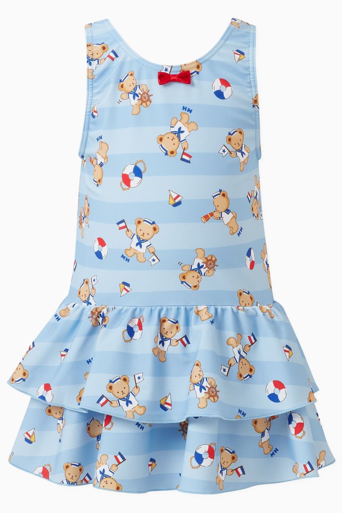 

Teddy Print One-piece Swimsuit, Blue