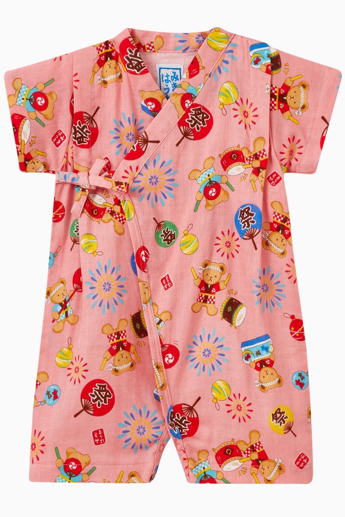 

Bear Print Jinbei Romper in Cotton, Pink